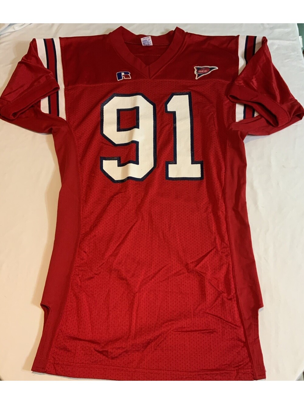 Vintage Ole Miss Russell Athletic 91 Football Jersey Size 44 Game Used Rare